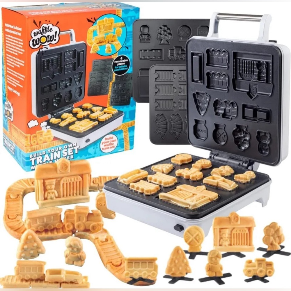 Waffle Wow Train Set Waffle Maker, w/ 4 Removable, Dishwasher Safe Plates.